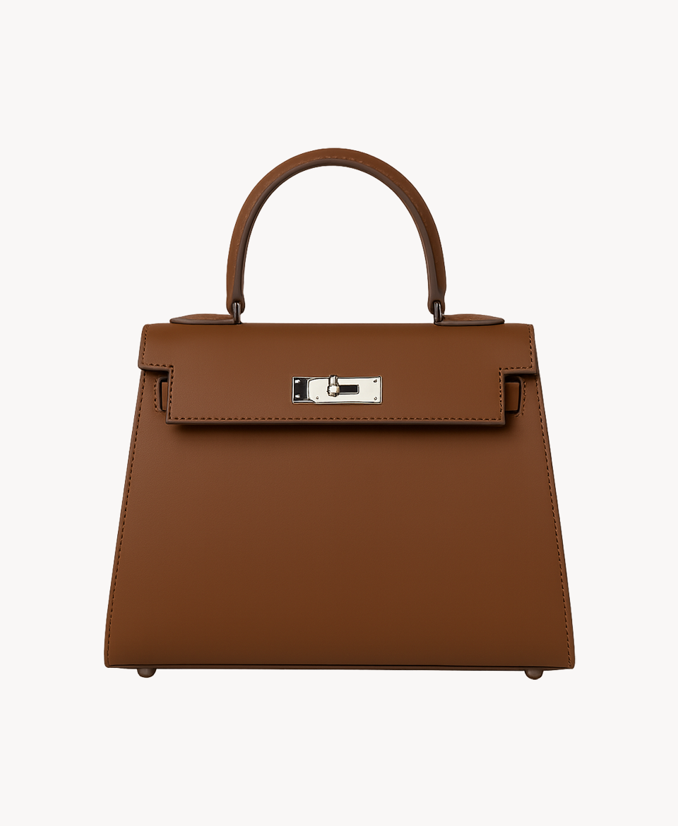 Brown Structured Faux Leather Shoulder Bag