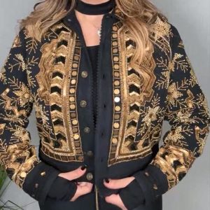Brown Jacket with Denim Embroidery