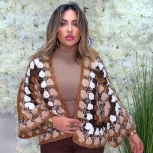 Brown Bomber Jacket with White Embroidery