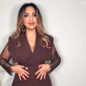 Brown Lace-Sleeve Blazer & Pants Set