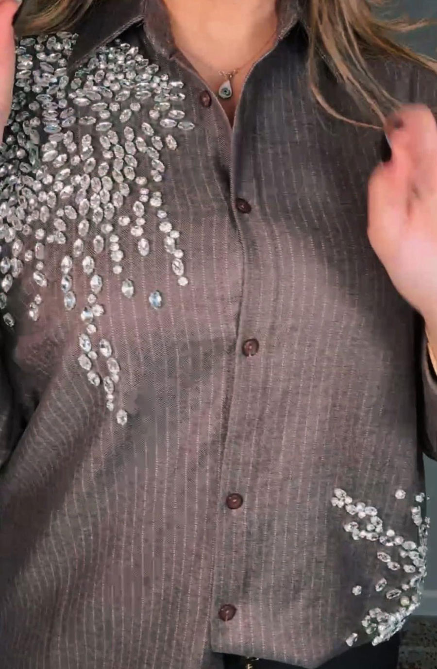 Brown Embellished Shirt - Image 4