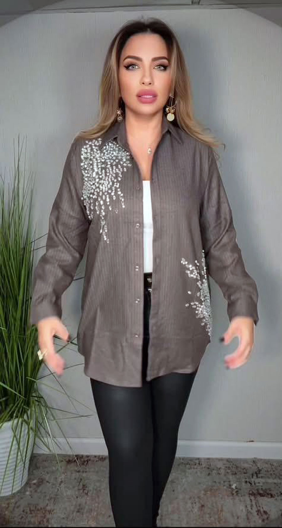 Brown Embellished Shirt - Image 2